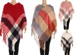 24 Wholesale Womens Plaid Winter Cape In Assorted Colors