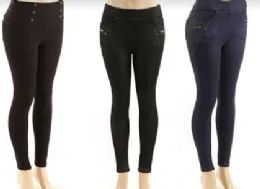 48 Wholesale Womens Jean Look Jeggings Stretch Pull on