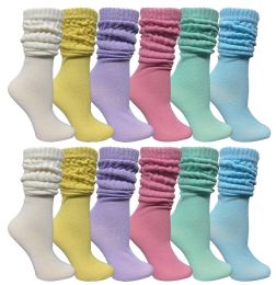 24 Bulk Yacht & Smith Slouch Socks For Women, Assorted Pastel Size 9-11 - Womens Crew Sock