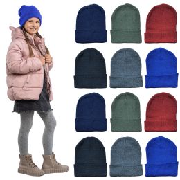 36 Wholesale Yacht & Smith Kids Winter Beanie Hat Assorted Colors Bulk Pack Warm Acrylic Cap