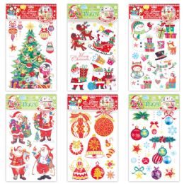 96 Pieces X'mas Decoration Sticker With Glitter - Christmas Novelties
