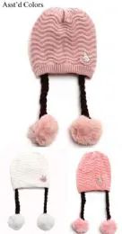 36 Units of Girls Winter Hat With Pom Pom Textured Design - Winter Beanie Hats