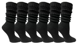 6 Wholesale Yacht & Smith Womens Cotton Extra Heavy Slouch Socks, Boot Sock Solid Black