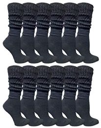 Yacht & Smith Womens Cotton Extra Heavy Slouch Socks, Boot Sock Solid Black