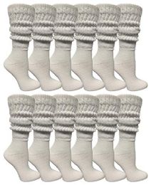 12 Bulk Yacht & Smith Womens Cotton Extra Heavy Slouch Socks, Boot Sock Solid White