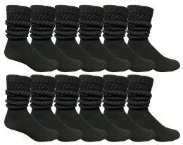 12 Pairs Yacht & Smith Mens Cotton Extra Heavy Slouch Socks, Boot Sock Solid Black - Mens Crew Socks