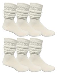 6 Bulk Yacht & Smith Mens Cotton Extra Heavy Slouch Socks, Boot Sock Solid White