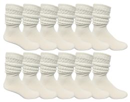 12 Pairs Yacht & Smith Mens Cotton Extra Heavy Slouch Socks, Boot Sock Solid White - Mens Crew Socks