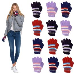Yacht & Smith Womens Warm Assorted Colors Striped Fuzzy Gloves