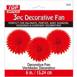 96 Pieces Three Count Decoration Fan In Red - Hanging Decorations & Cut Out