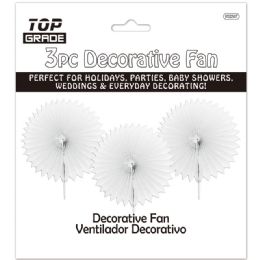 96 Pieces Three Count Decoration Fan In White - Hanging Decorations & Cut Out
