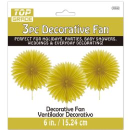 96 Pieces Three Count Decoration Fan In Gold - Hanging Decorations & Cut Out