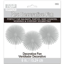 96 Pieces Three Count Decoration Fan In Silver - Hanging Decorations & Cut Out
