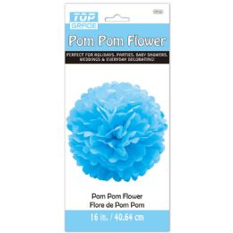 96 Pieces Paper Pom Pom Flower In Baby Blue - Hanging Decorations & Cut Out