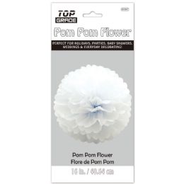 96 Pieces Paper Pom Pom Flower In White - Hanging Decorations & Cut Out
