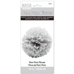 96 Pieces Paper Pom Pom Flower In Silver - Hanging Decorations & Cut Out