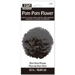 96 Pieces Paper Pom Pom Flower In Black - Hanging Decorations & Cut Out