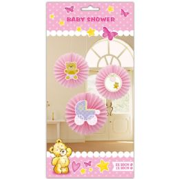 120 Pieces 3-Piece baby fan Decor Light pink - Baby Shower