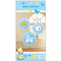 120 Pieces 3-Piece baby fan Decor Light blue - Baby Shower
