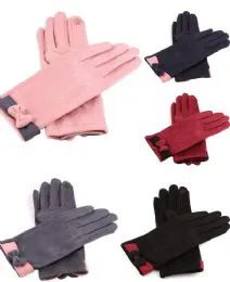 36 Bulk Women Suede Like Winter Glove With Bow Design