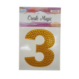 120 Wholesale Crystal Sticker Number 3 In Gold