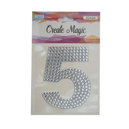 120 Wholesale Crystal Sticker Number 5 In Silver