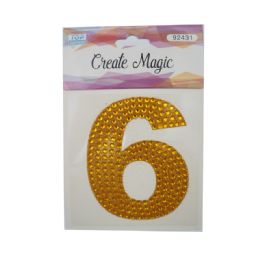 120 Wholesale Crystal Sticker Number 6 In Gold