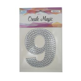 120 Wholesale Crystal Sticker Number 9 In Silver