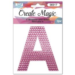 120 Wholesale 2 Piece Crystal Sticker Letter A In Pink