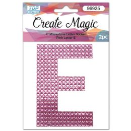 120 Wholesale 2 Piece Crystal Sticker Letter E In Pink