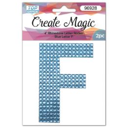 120 Wholesale 2 Piece Crystal Sticker Letter F In Blue