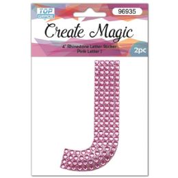 120 Wholesale 2 Piece Crystal Sticker Letter J In Pink
