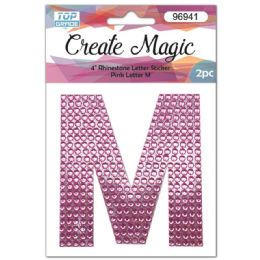 120 Wholesale 2 Piece Crystal Sticker Letter M In Pink
