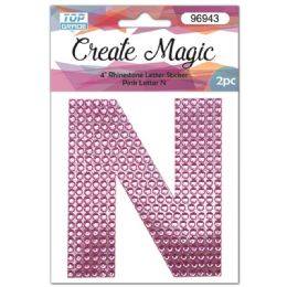 120 Wholesale 2 Piece Crystal Sticker Letter N In Pink