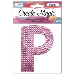 120 Wholesale 2 Piece Crystal Sticker Letter P In Pink