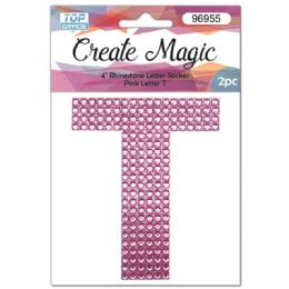120 Wholesale 2 Piece Crystal Sticker Letter T In Pink