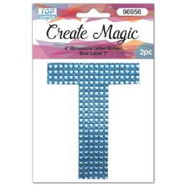 120 Wholesale 2 Piece Crystal Sticker Letter T In Blue
