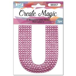 120 Wholesale 2 Piece Crystal Sticker Letter U In Pink