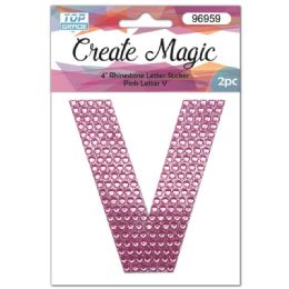 120 Wholesale 2 Piece Crystal Sticker Letter V In Pink