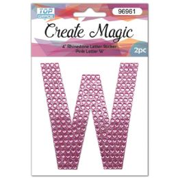 120 Wholesale 2 Piece Crystal Sticker Letter W In Pink