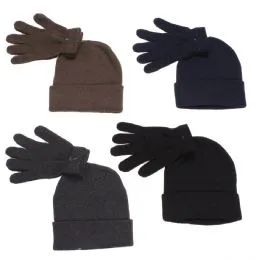 36 Pieces Men's Two Piece Knit Hat And Glove Set Assorted Colors - Winter Sets Scarves , Hats & Gloves