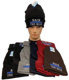 36 Pieces Back The Blue Winter Beanie Mix Color - Winter Hats