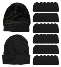 36 Wholesale Yacht & Smith Adults Sherpa Lined Winter Beanies In Black