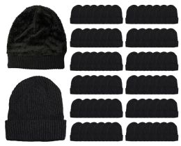 72 Wholesale Yacht & Smith Adults Sherpa Lined Winter Beanies In Black