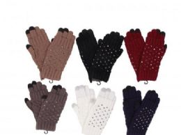 72 Wholesale Women Luxurious Rhinestones Winter Gloves Touchscreen