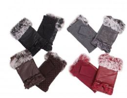 72 Wholesale Women's Faux Fur Winter Fingerless Gloves Lined Mittens Warm Wrist Hands Warmer
