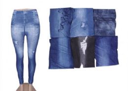 72 Pieces Womans Denim Like Leggings Jeggings One Size Fits All - Womens Leggings