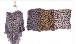 18 Wholesale Women's Cozy Warm Printed Poncho Sweater Elegant Shawl