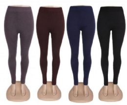48 Wholesale Womens High Waist Basic Solid Cotton Full Ankle Length Leggings