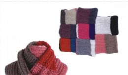 72 Wholesale Women's Assorted Color Knitted Infinity Scarf